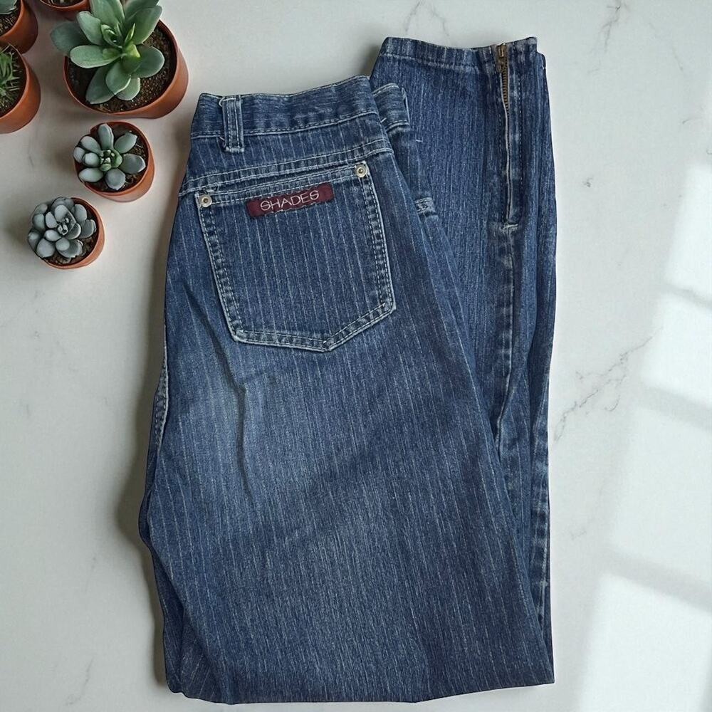 Vintage Shades Pinstripe Tapered Jeans Zip Ankle High Rise 26x27 80s 90s